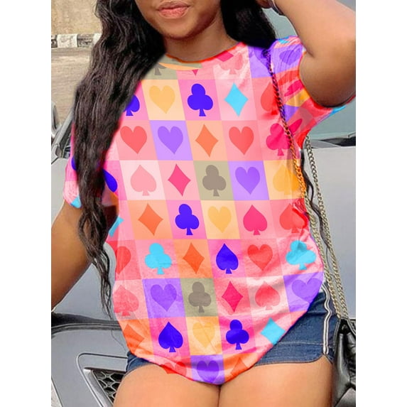Lovelywholesale Heart Plaid Print T-shirt