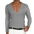 thumbnail image 2 of T Shirts for Man Long Sleeve V-Neck Shirts Basic Grey Shirts Mens Work Shirts, 2 of 4