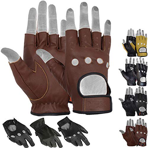Mens Driving Gloves Basic Soft Goat Leather Fingerless Breathable Biker  Motorcycle Riding Cycling Shooting Glove Half Finger, Brown (X-Large)