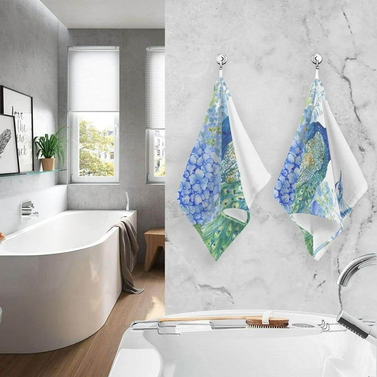 SKYSONIC 16 x28 Face Hand Towel Set Big Bird and Peacock Blue Flowers Cotton Washcloths Quick Dry Highly Absorbent Bath Towels 2 PCS for Bathroom Ktichen Travel SPA Gym Walmart