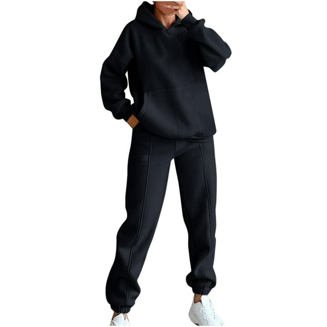 Timegard Ensembles 2 Pcs pour Femmes Chandail à Capuchon Chandails Molletonnés Pantalons de Survêtement Amples Automne Entraînement Course Ensembles de Survêtement
