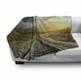 thumbnail image 3 of Train Track Soft Flannel Fleece Throw Blanket, Railroad Goes to Horizon in Sunset Country Rural Themed Dramatic Sky Photo, Cozy Plush for Indoor and Outdoor Use, 60" x 80", Multicolor, by Ambesonne, 3 of 6