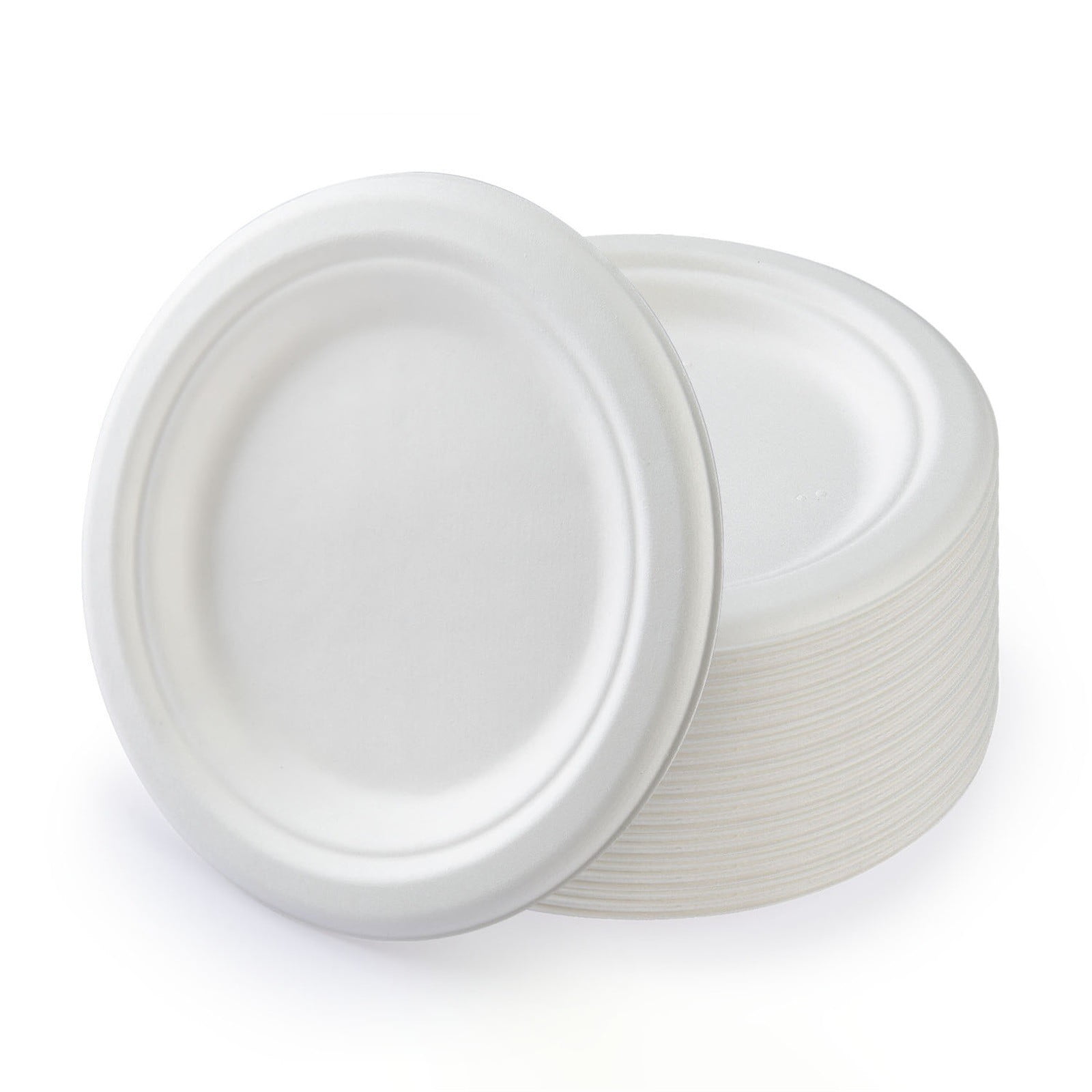 Qiangzon 100 Pack 6 Inch Paper Plates, Eco-Friendly Disposable Dinnerware, Sugarcane Fiber Biodegradable Plates for Parties, Picnics, Camping , White 100Pcs