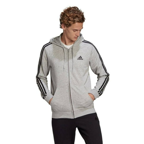 Adidas Essentials GK9034 Hoodie Men's 2XL Gray Black 3-Stripe Full Zip APP1195 (Gray,Regular,2XL)
