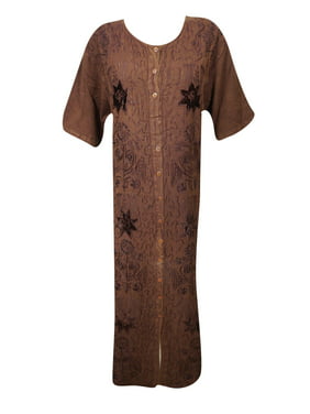 Mogul Women's Bohemian Maxi Dress Floral Embroidered Stonewashed Rayon Long Hippy Chic Dresses 2X