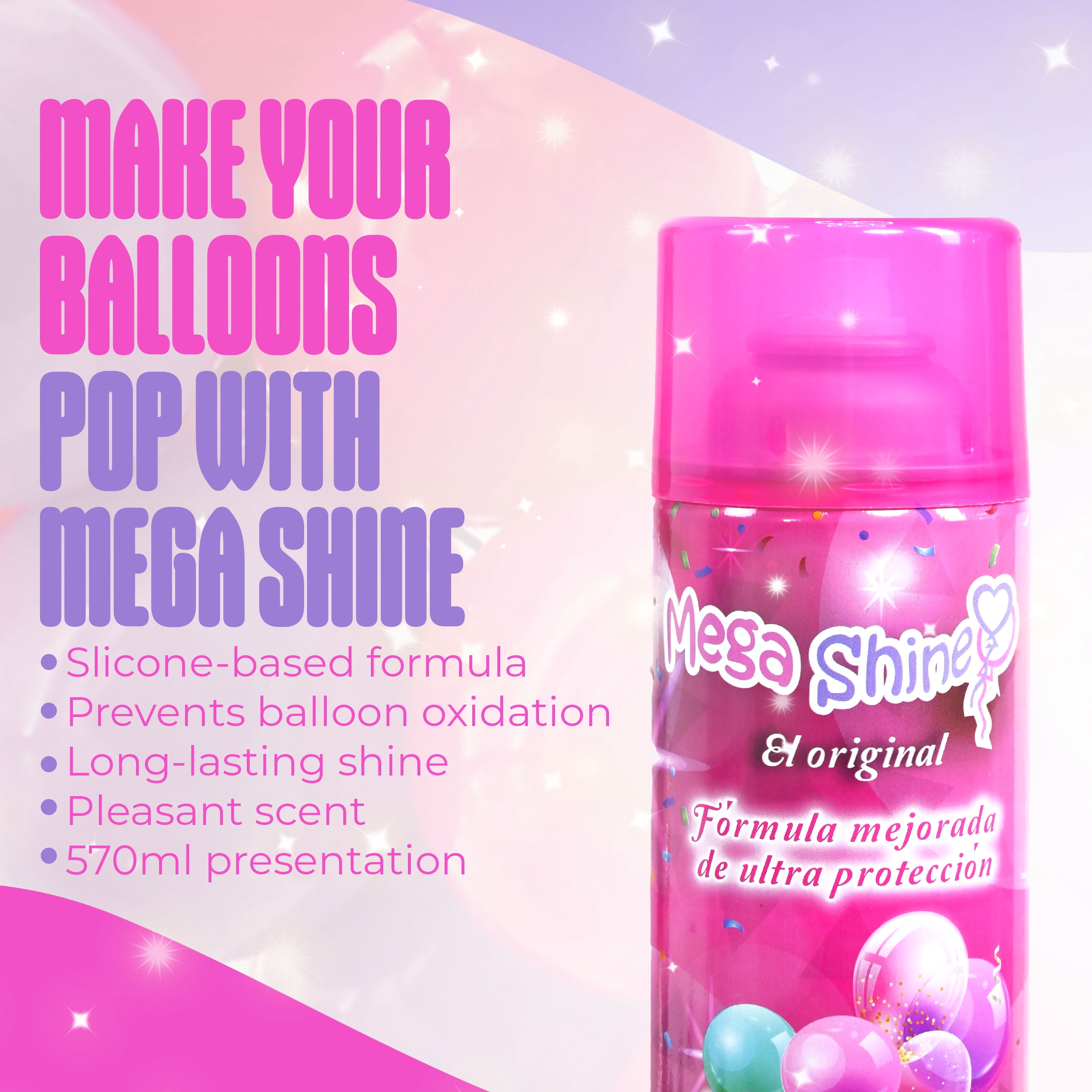 100 ⁠Sticky Dots Bundle with Mega Shine, Balloon Shine Spray, Silicone Spray, Waterproof Balloon Spray Shine, Cherry Scent, 570ml