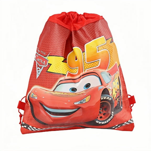 12-Pack Cars Lightning McQueen Anime Themed Reusable Non-Woven Drawstring Gift Bags for Parties, Cosplay Events and Themed Decorations
