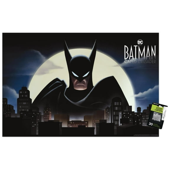 DC Batman: Caped Crusader - Skyline Key Art Wall Poster with Pushpins, 22.375" x 34"