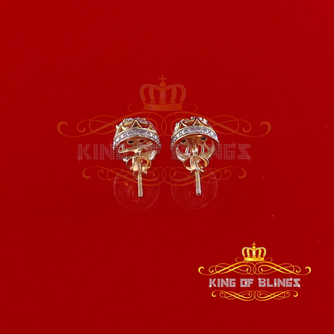 King of Bling's 0.05ct Diamond Stud Earrings For Women Yellow 925 Sterling Silver Stud For Men