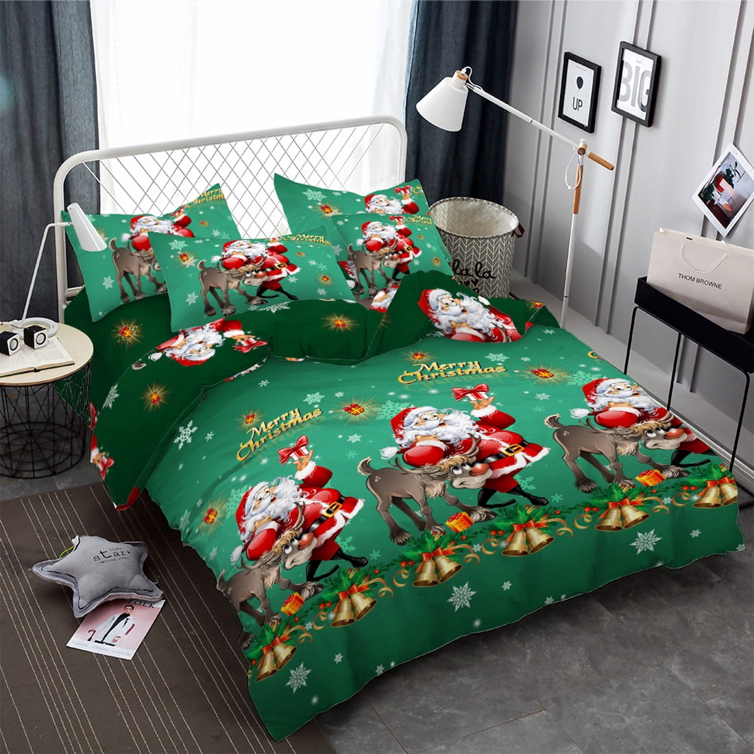 Green Essen Duvet Cover queen Size Happy Christmas Santa Claus Tree Gift Box Printed Quilt Cover Christmas Bedding Set New Year Gifts for Kids
