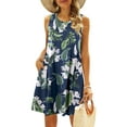 thumbnail image 1 of Maskion Summer Dresses for Women Beach Floral Tshirt Sundress Casual Pockets Boho Tank Dress,Leaf Navy, 1 of 6