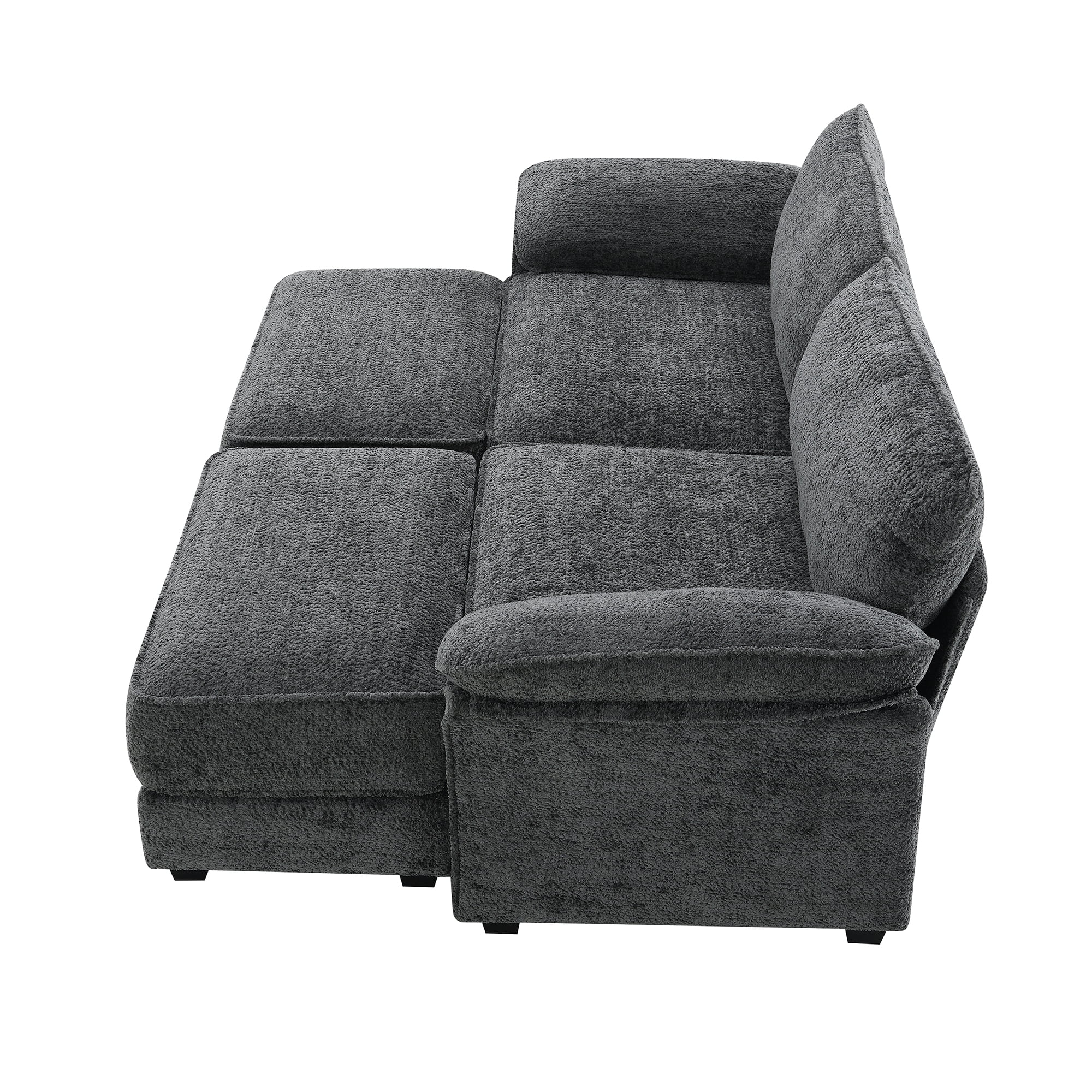 MAYEERTY Modular Convertible Sectional Sofa Bed - 4-Seat Upholstered Sleeper Corner Couch, Deep-Seat Loveseat with Ottoman for Living Room/Office, 2 Colors
