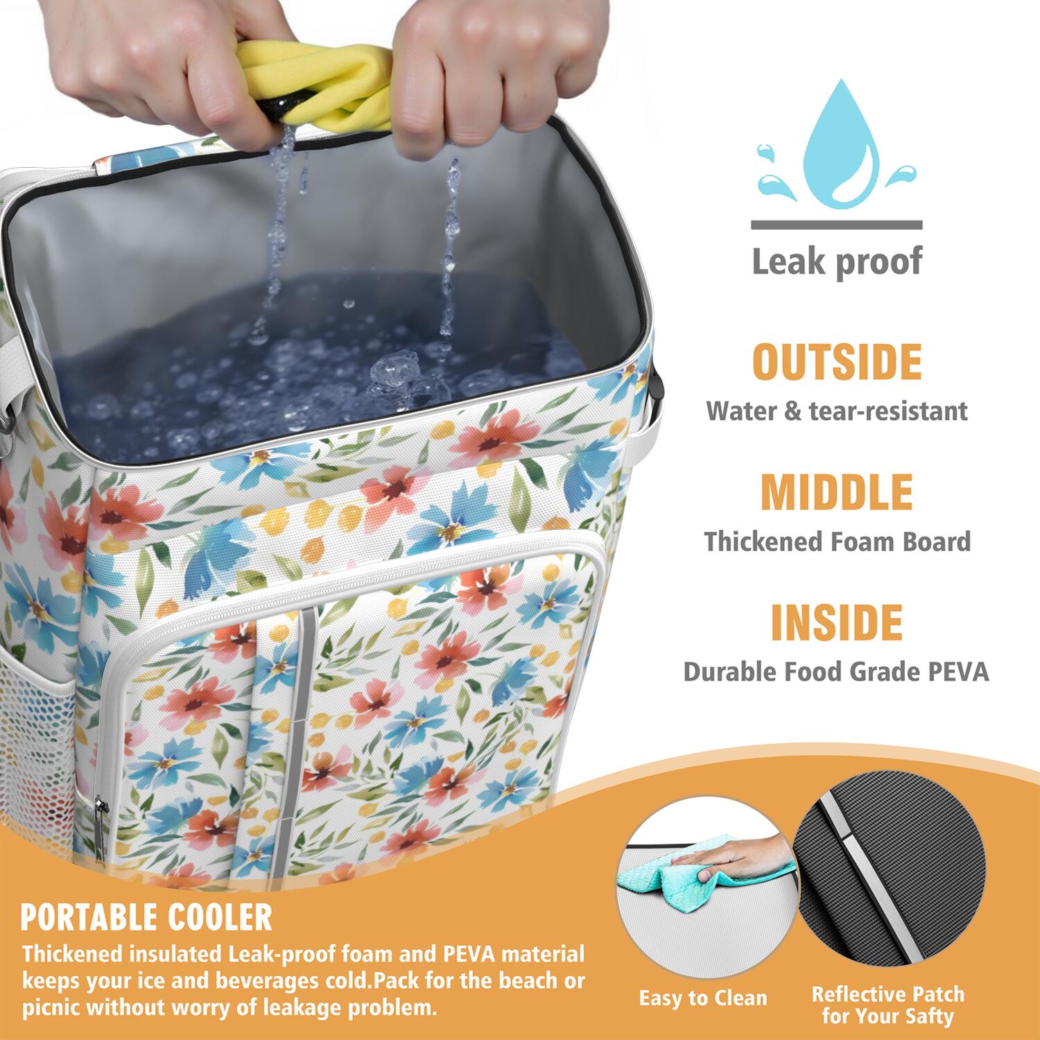 Travel Cooler Bag - Pioneer Flower Floral Print Pattern Camping Beer Cooler Backpack with Bottle Opener- Waterproof Insulated Picnic Backpacks - Cooler Bag for Beach