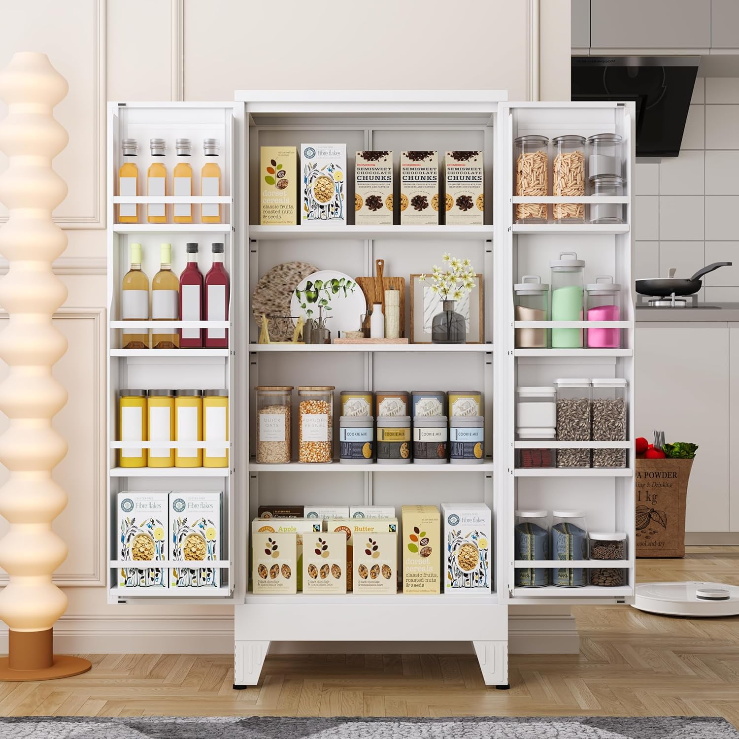 EROSOEI Sturdy Metal Kitchen Food Pantry Storage Cabinet with 2 Doors and 3 Adjustable Shelves
