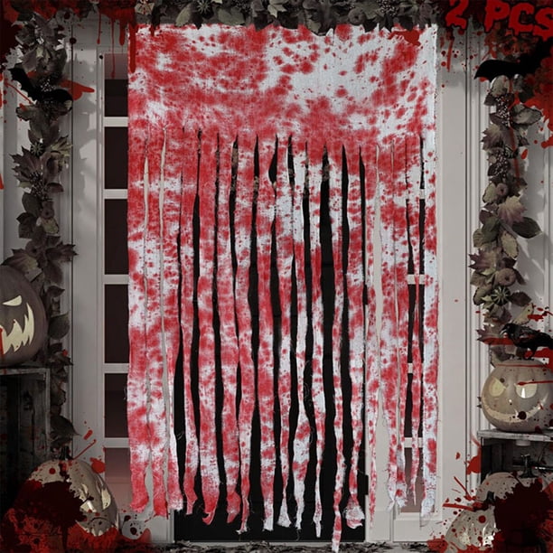 Cortina Decorativa de Halloween con Manchas de Sangre, Cortina para Puerta o Ventana con Estampado de Huellas de Manos.