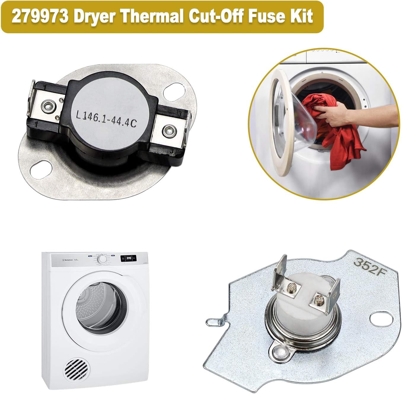 WP3387747 3387747 Dryer Heating Element Kit-Compatible With Whirlpool Cabrio Kenmore He2 Kenmore Elite He3 Maytag Dryers- GEW9250PW0 GEQ9800PW1 WD05X30818 GEQ9800PW2 GEQ9800PW1 MEDB835DW4