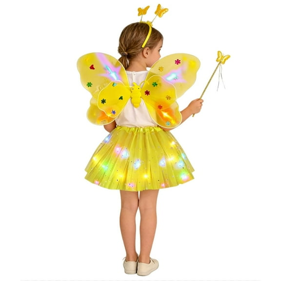 Shadoumai Illuminated Fairy Dress Up Set For Girls Four Piece Magical Play With Light Up Wand