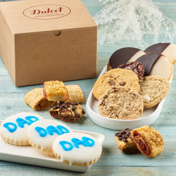 Dulcet Gift Baskets Father's Day Fresh Deluxe Bakery Gift Basket with Blue Dad Cookies Great Gift for Dad, Him, Husband & Men