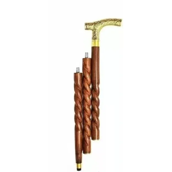 NAUTICALMARTUS BY Antique Spiral Brass DERBY Handle Victorian Wooden Vintage Style Walking Stick Cane