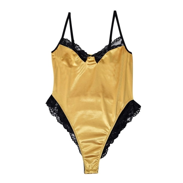 Gibobby Sujetador De Encaje Para Mujer Ropa Lencería para Mujer Encaje Interior Halter Chemise V Cuello Camisón Sexy Ropa de Dormir Camisón Malla(Dolado, G)