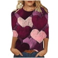 thumbnail image 2 of Axiiglly 3/4 Length Sleeve Womens Tops Heart Print Going Out Tops Comfy Soft Crew Neck Tees Pullover Fashion Lightweight T-shirt Valentine's Day Graphic Plus Size Casual Tops, 2 of 5