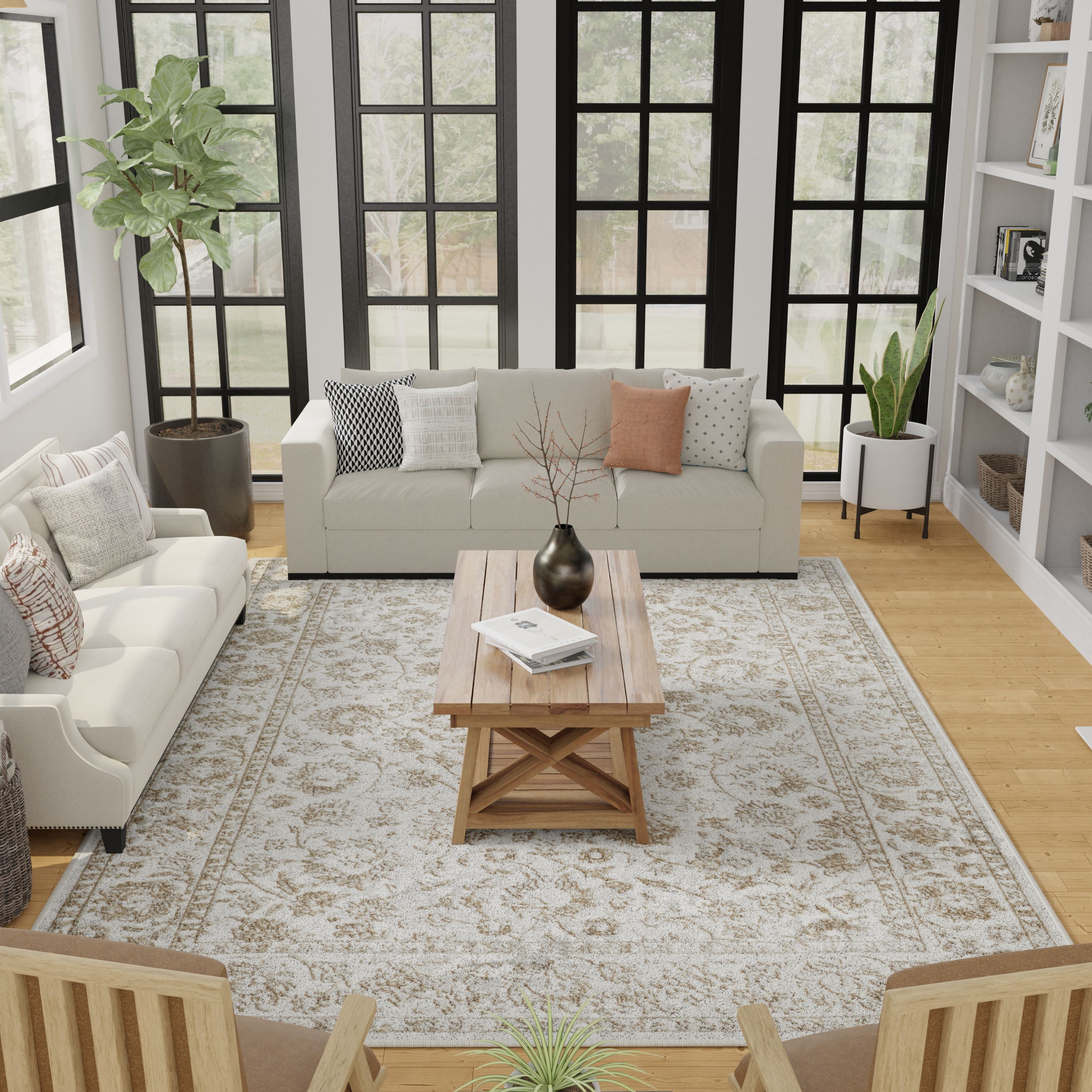 Loomaknoti Aysal Alazah 3' x 5' Cream Floral Indoor Accent Rug