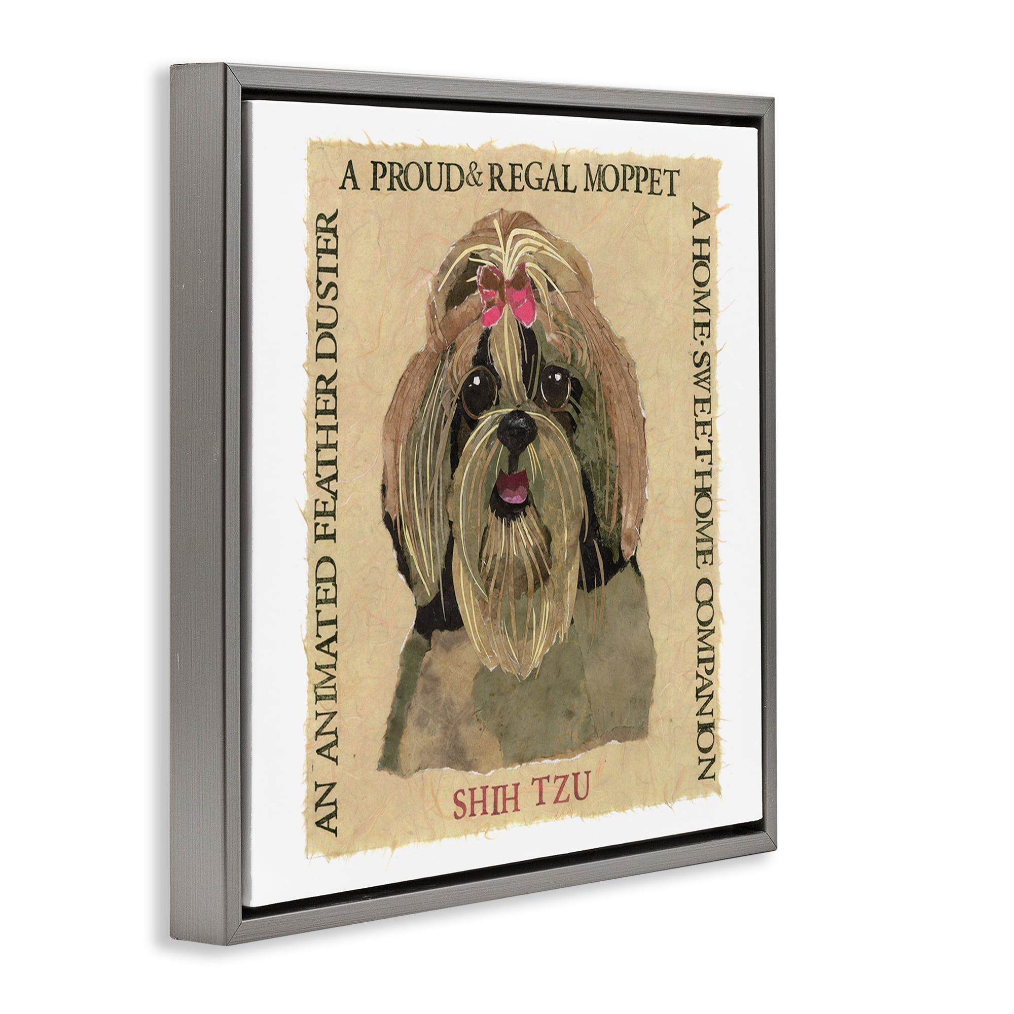 Stupell Industries Fun Shih Tzu Pet Phrases Animals Painting Gray Floater Framed Canvas Art Print Wall Art, 18 x 18