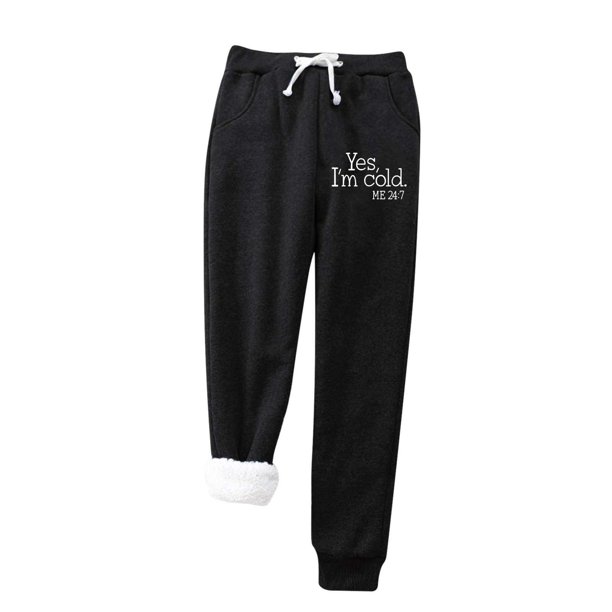 Gibobby Pantalones para mujer para el frío Pantalones informales con bolsillo y cinturón largo de felpa cálidos con estampado de informales de invierno para mujer(Negro,M)