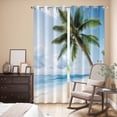 thumbnail image 3 of Beach Palm Tree Kitchen Curtains 96 Inch Length, Ocean Coastal Sky Nature Scenery Grommet Top Bedroom Living Room Curtains, Light Filtering Cafe Curtain Drapes 2 Panels Set 104''x96'', 3 of 9