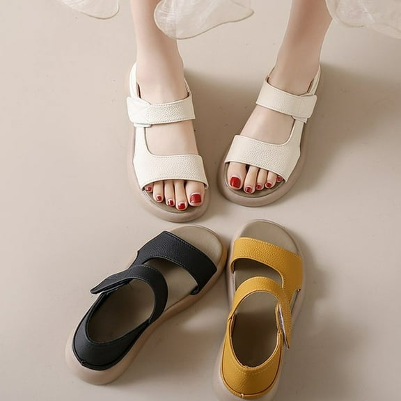 Sandals for Women 2025, Xunlbb Summer Flat Bottom Round Toe Sandals Casual Two Wear Beach Women Retro Comfortable(Yellow,Size:35)