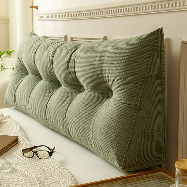 KER Large Triangular Headboard Pillow Twin XL For College Green Bed Rest Reading Pillows Backrest Positioning Support Bolster Cushion