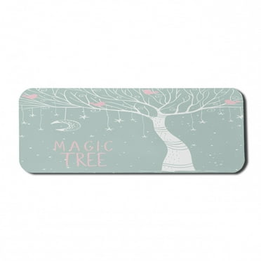 Magic Computer Mouse Pad, Magic Plant with Stars and Moon Hanging on Branches Simplistic Illustration, Rectangle Non-Slip Rubber Mousepad Large, 31" x 12", Almond Green White, by Ambesonne
