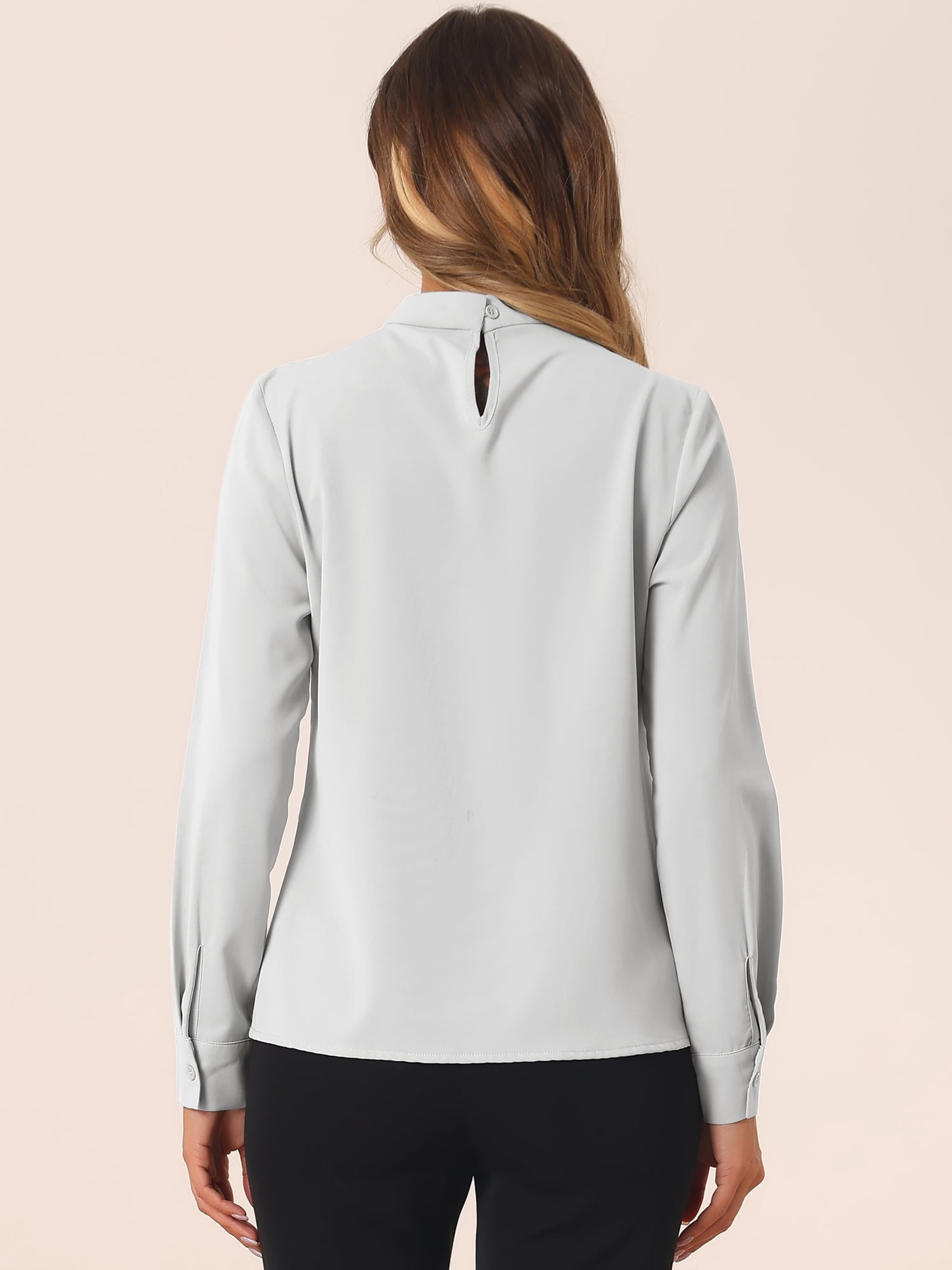 DARING DIVA Women's Tops Stand Collar Long Sleeve Business Shirt S Gray