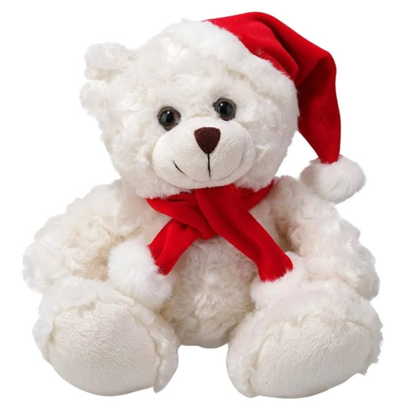 Made by Aliens Soft and Hairy Xmas Santa Teddy Bear with Hat & Scarf– Adorable Christmas Stuffed Teddy Bear Animal – Perfect Holiday Toy Gift for Kids & Seniors (Cream, 6 inch)