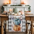 thumbnail image 2 of Fall Table Runner Thanksgiving Autumn Eucalyptus Leaf Pumpkin Table Runners Black Buffalo Plaid Cotton Linen Dresser Scarf Kitchen Dining Table Decor for Fall Holiday Party Decor 13x72 Inch, 2 of 9