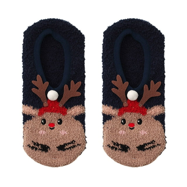 Calcetines navideños Gibobby gruesos antideslizantes para mujer Azul Unitalla