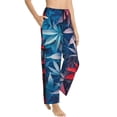 thumbnail image 2 of Uemuo Red And Blue Leaves Pattern Women's Wide Leg Palazzo Lounge Pants with Pockets Light Weight Loose Comfy Casual Pajama Pants-X-Large, 2 of 9