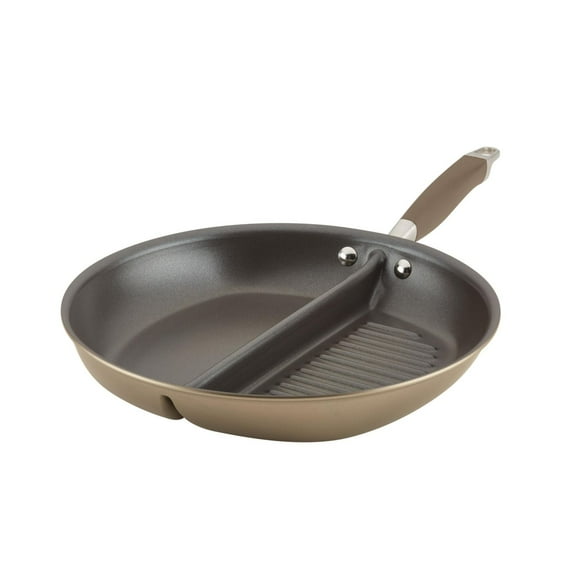 Anolon Advanced Home 12.5 Inch Hard-Anodized Nonstick Divided Grill and Griddle Pan, Moonstone