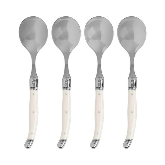 Unbranded French Home, Set of 4, Laguiole Stainless-Steel Soup Spoon Set with Faux Ivory Handles