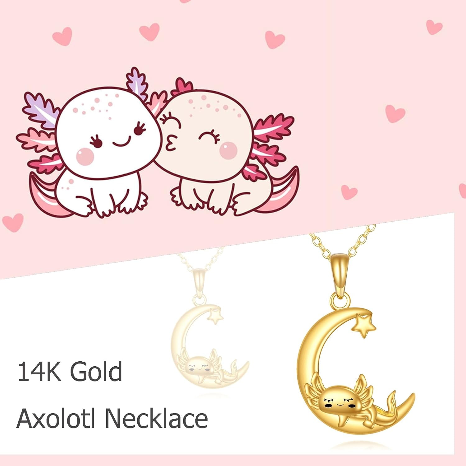 XATENJE14K Solid Gold Axolotls Necklace Moon Axolotl Pendant Necklace Axolotl Jewelry Gifts for Women