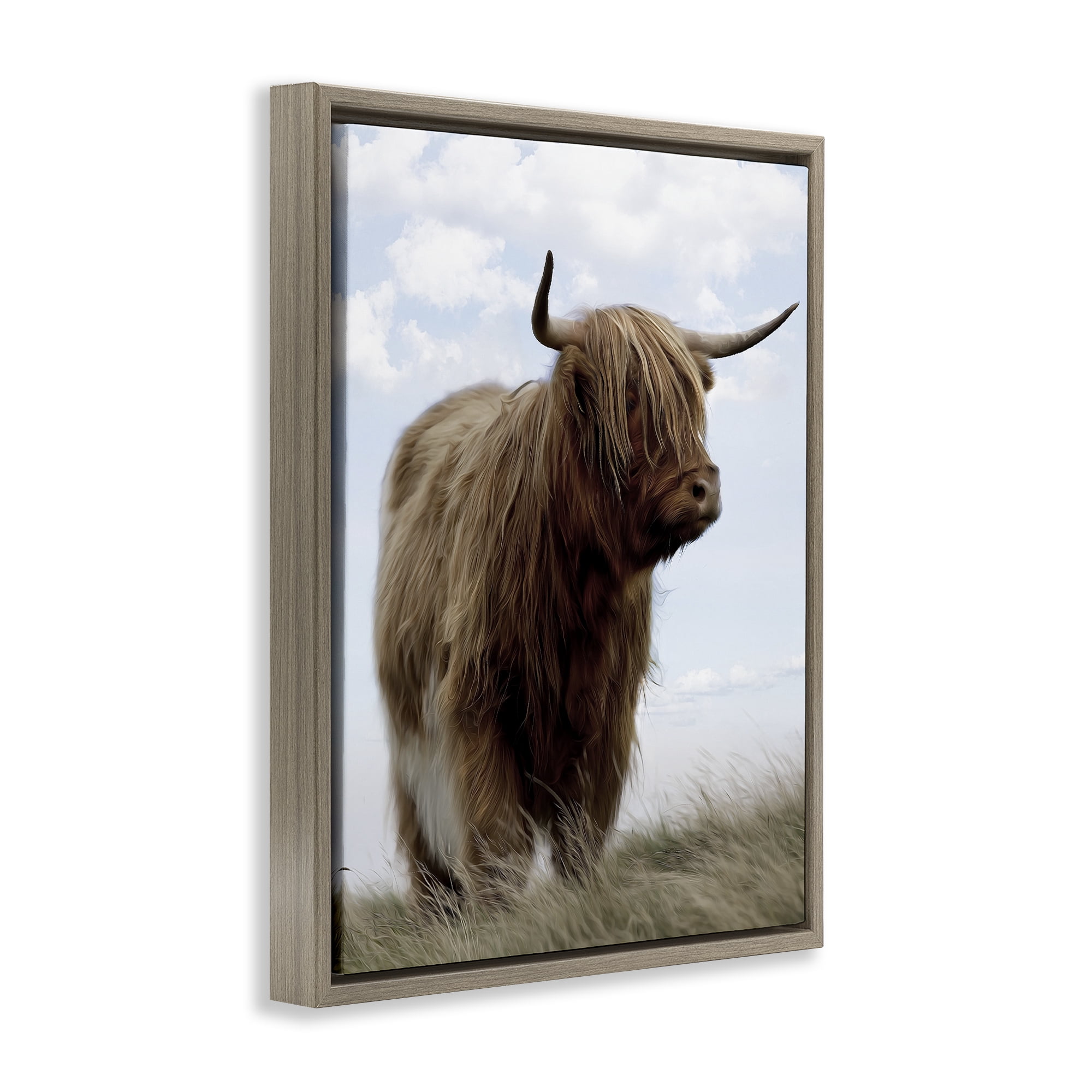 Stupell Industries Restful Look Highland Cattle Brown Framed Floater Canvas Wall Art, design by Marcus Prime
