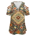thumbnail image 4 of Heritage Bohemian Floral Traditional Moroccan Style Womens Summer V Neck Zipper Top Short Sleeve T Shirt Off Shoulder Top Casual Classy Loose Shirts, 4 of 7