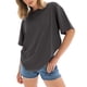 thumbnail image 1 of Camiseta de manga corta y cuello redondo oversize para mujer: corte holgado, color liso, mezcla de poliéster, tops casuales de verano, tallas S-XXL., 1 of 4