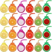 24 Set Summer Fruit Cups with Straws Lids 10oz Plastic Frutti Party Cups Tropical Kiwi Lemon Orange Grapefruit Watermelon Pitaya Sippy Cup for Boys Girls Birthday Luau Party Favor Supplies