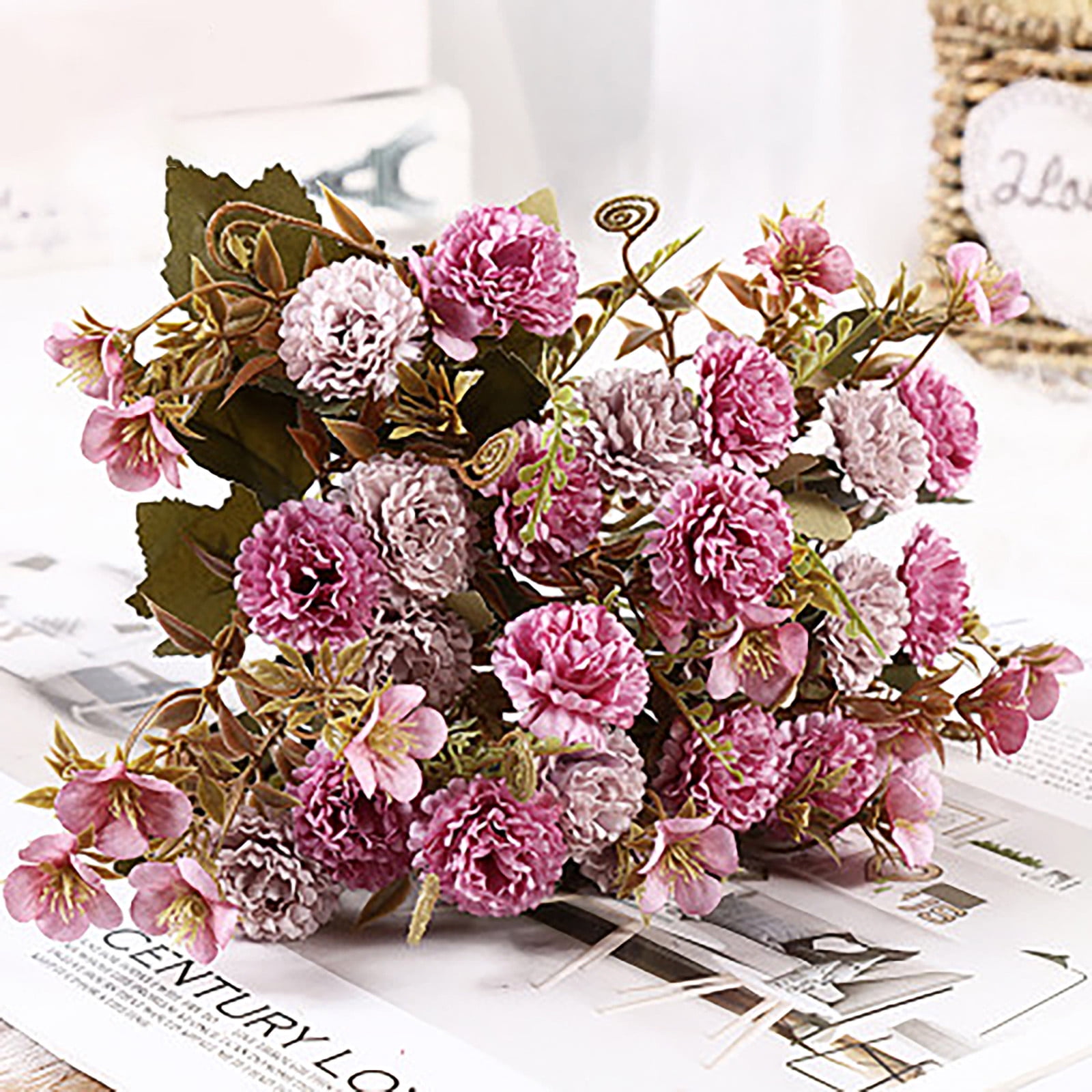 2Pc Autumn Tea Rose Silk Artificial Flower Plastic Daisy Wedding Home Room Decor