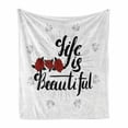 thumbnail image 1 of Saying Soft Flannel Fleece Throw Blanket, Life is Saying with Roses and Victorian Style Motifs, Cozy Plush for Indoor and Outdoor Use, 50" x 70", Indigo Ruby, by Ambesonne, 1 of 5