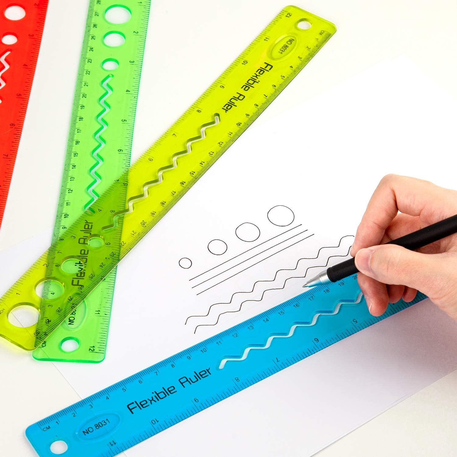 Enday Flexible Ruler Soft Plastic Rulers for Kids and Adults School Office Supplies 12 inch Red