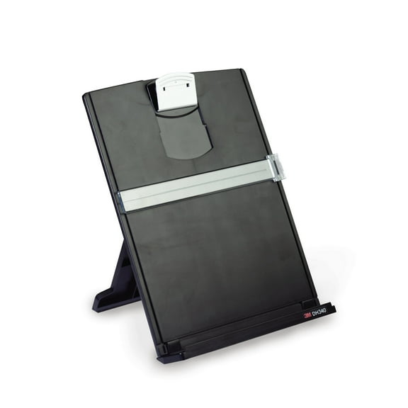 3M Desktop Document Holder, 9.37" x 12.0" x 1.75", Holds 150 Sheets, Black, Adjustable Clip, Line Guide