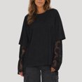 thumbnail image 2 of Arlun Women's Lace 2 in 1 Long Sleeve T Shirts Casual Solid Color Classic Crewneck Loose Pullover Tops 2026 Fall Fashion Soft Lightweight Comfort Drop Shoulder Tees 1-Black XL, 2 of 6