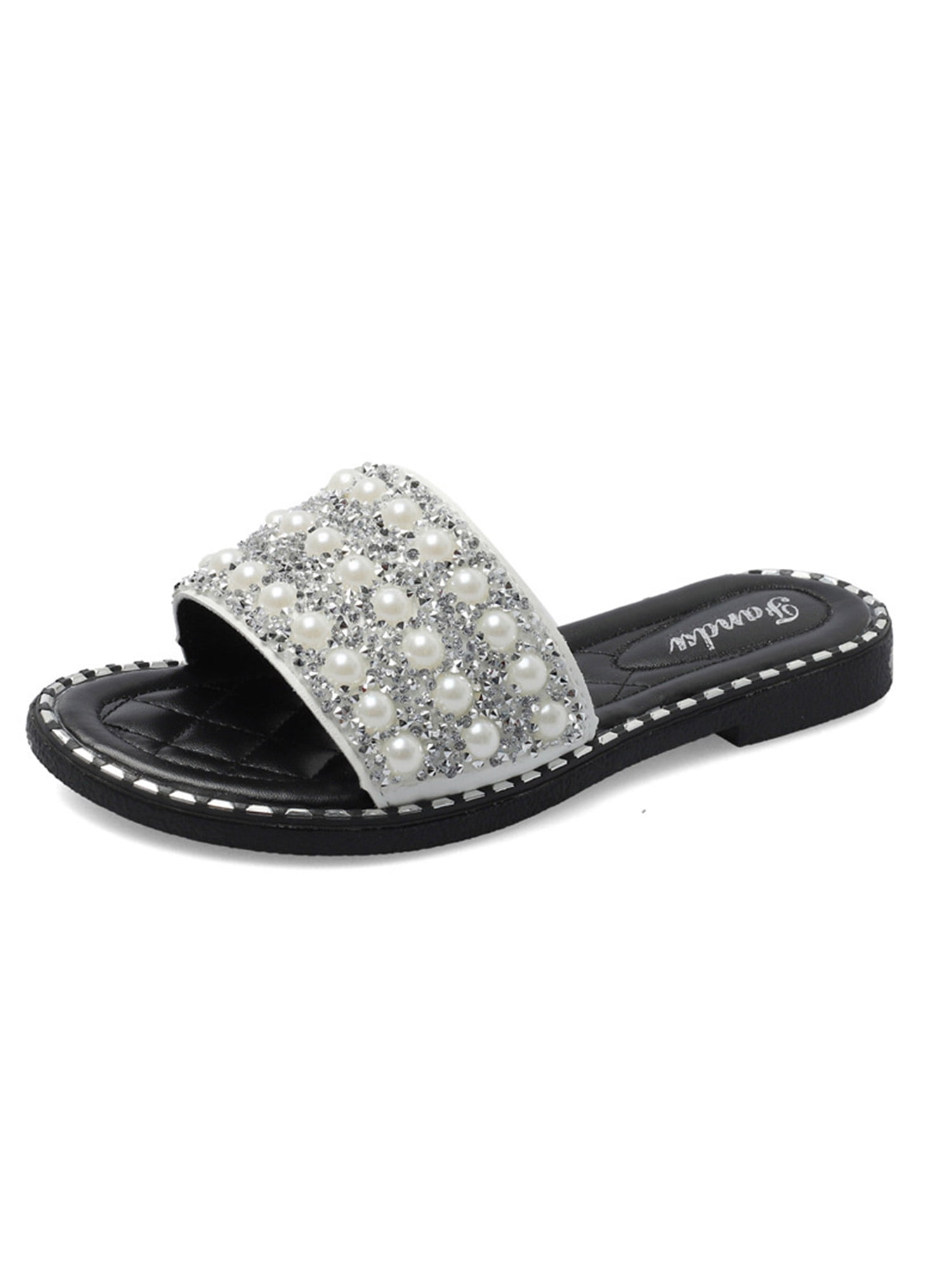 Details about   Womens Flat Summer Sandals Sliders Studded Slip On Comfort Open Toe Diamante New 